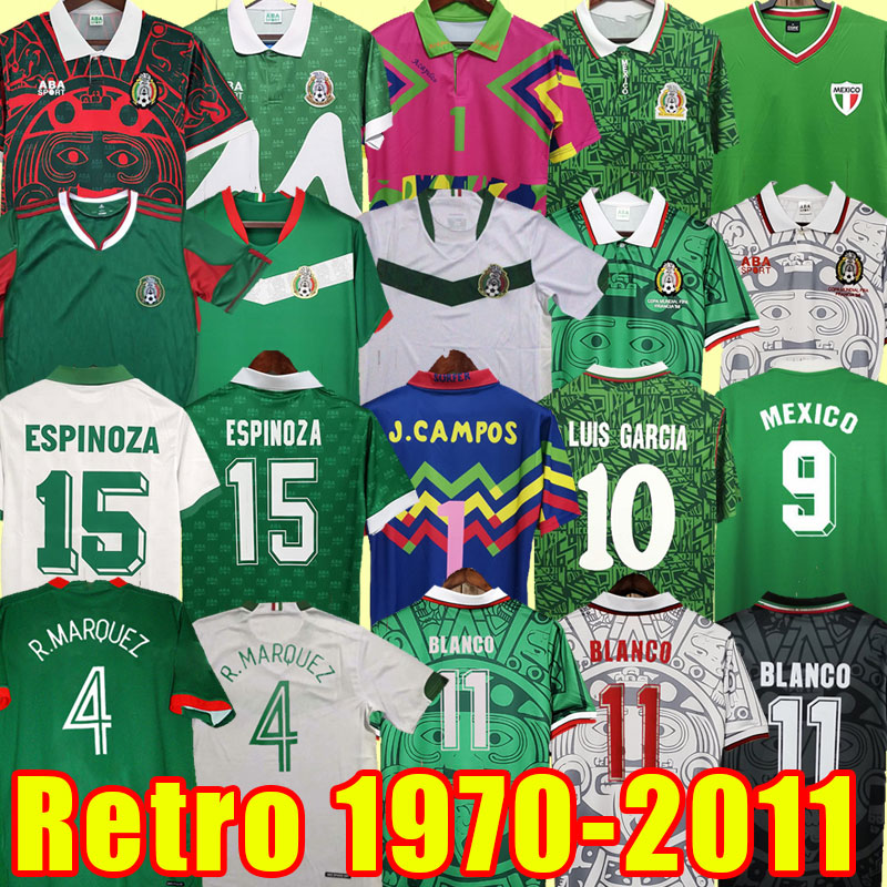 

Retro Edition Mexico Soccer Jerseys vintage World 10 Cup 11 94 95 70 1983 86 1994 95 1997 98 99 2006 1998 Shirt BLANCO Hernandez Classic football uniforms kit goalkeeper