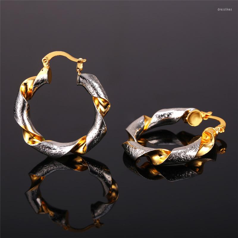 

Hoop Earrings Kpop Gold Color For Women 2 Tone Trendy Vintage Jewelry E226