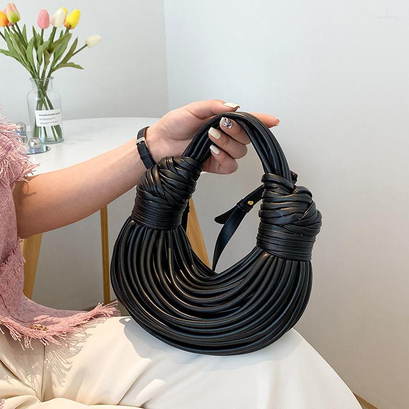 

Evening Bags Creative Ladies Shoulder Crossbody Bag 2023 Hand Woven Spaghetti Fashion Designer Leather Handbag Women's Tote Y2k, Brown