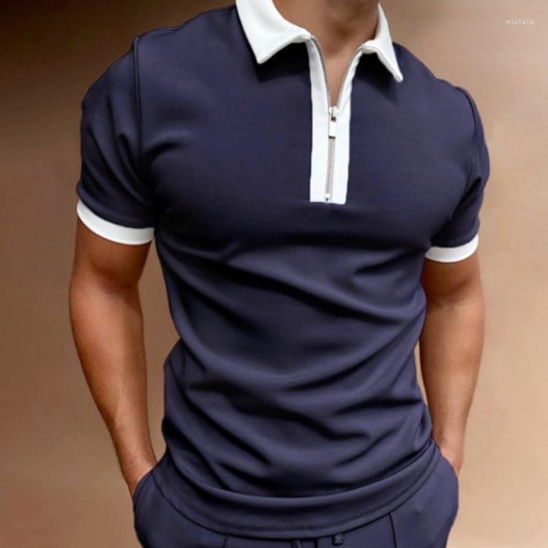 

Men' Polos Summer Solid Color Casual Handsome Man Polo Shirt Short Sleeve Loose Business T-shirts Zipper Fashion Top Male Clothes, Orange
