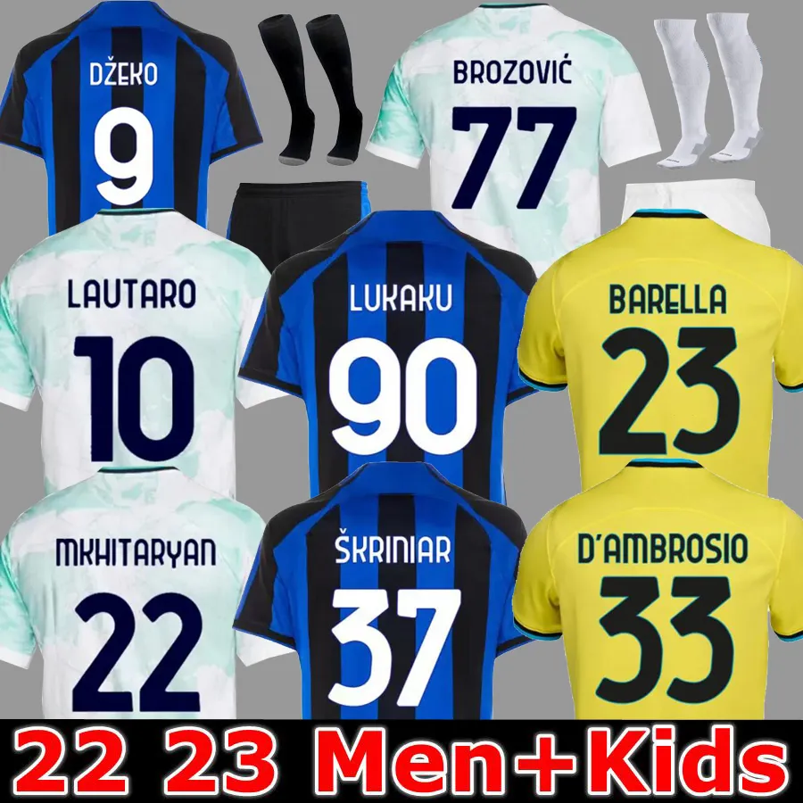 

2023 LUKAKU soccer jerseys BARELLA INTERS DZEKO MILANS LAUTARO VIDAL J. CORREA 22 23 football shirt CALHANOGLU GAGLIARDINI Men kit Yellow 3rd Kids equpment, Image