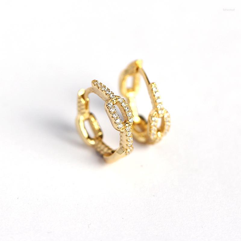 

Hoop Earrings Dainty Luxury Genuine 925 Sterlling Silver Pave Crystals CZ Diamond Link Chain Circle Small For Women Girl Gifts