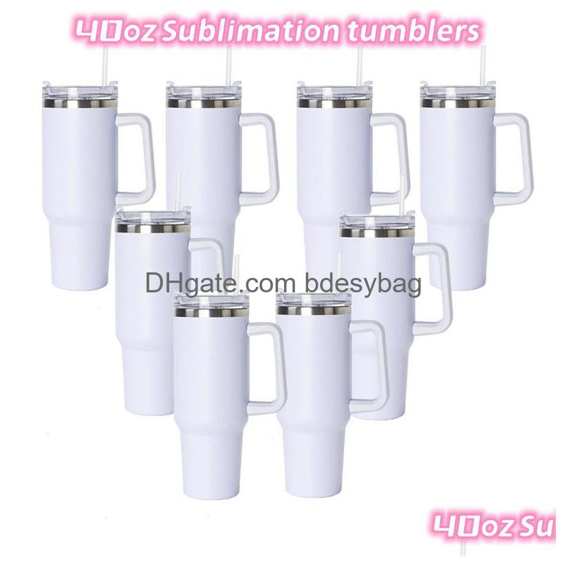 

Water Bottles 40Oz Sublimation Tumblers With Handle Stainless Steel Bottle Portable Outdoor Sports Cup Insation Travel Vacuum Flask Dhsv6, White