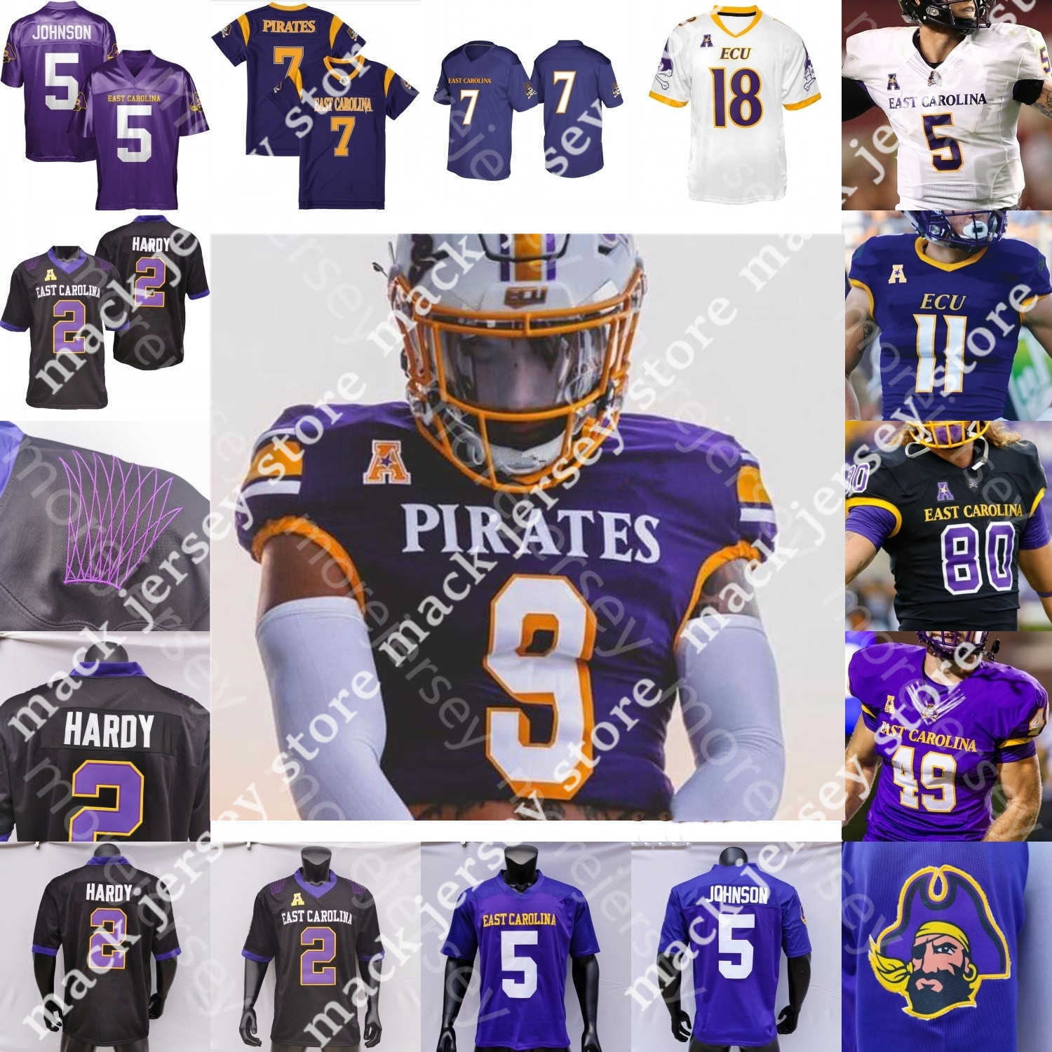 

East Carolina Pirates ECU Football Jersey NCAA College Holton Ahlers C.J. Johnson Shane Calhoun Isaiah Winstead Johnson Keaton Mitchell, Purple v