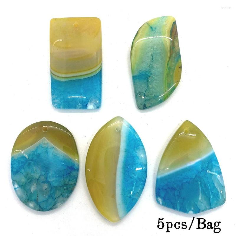 

Pendant Necklaces 5 Pieces / Bag Natural Stone Yellow Blue Agate Necklace 30x48mm Power Charm Jewelry DIY For Women