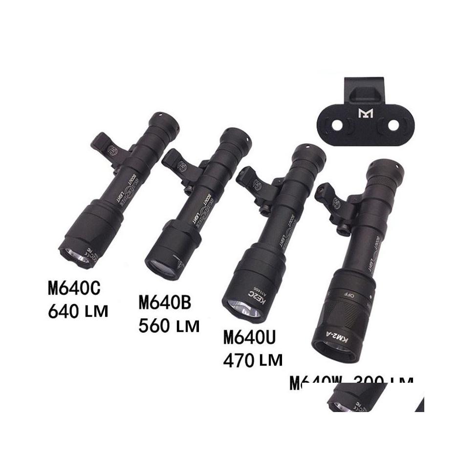 

Paintball Accessories Surefir M640B M640W M640C M640U Tactical Flashlight With Strobe Airsoft Scout Light For Mlok Keymod Rail Drop Dhizn