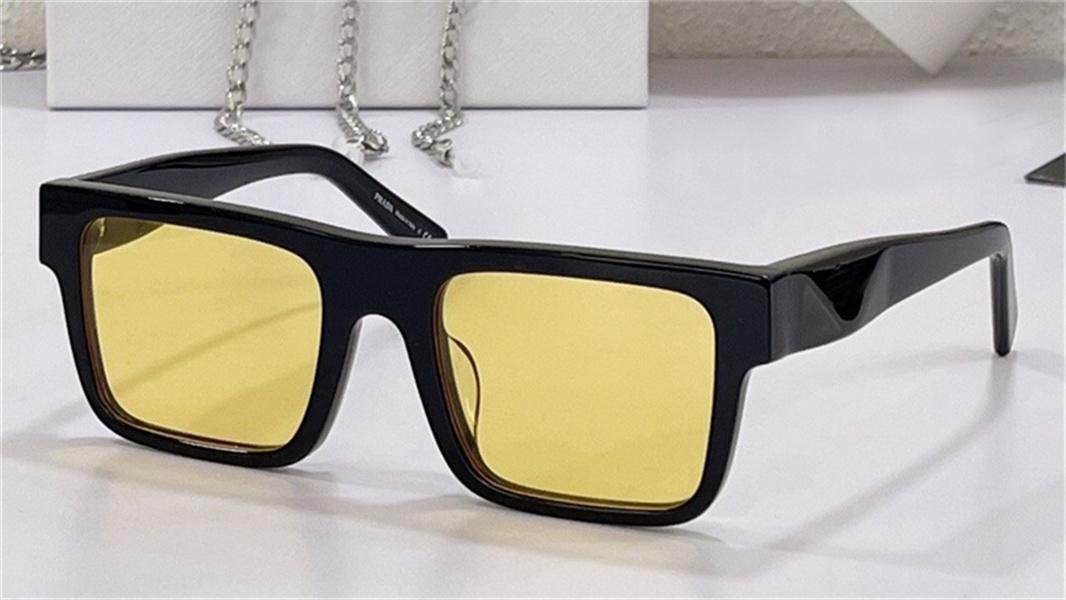 

New square sunglasses Black framed yellow lenses acetate frame design diamond shape cut temples popular and simple style outdoor fashion protection sun glasses