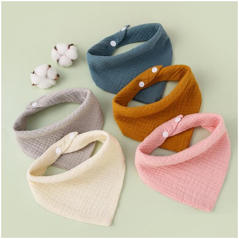 56pcs baby bibs cotton accessories born solid color snap button soft triangle towel feeding drool bibs 220519