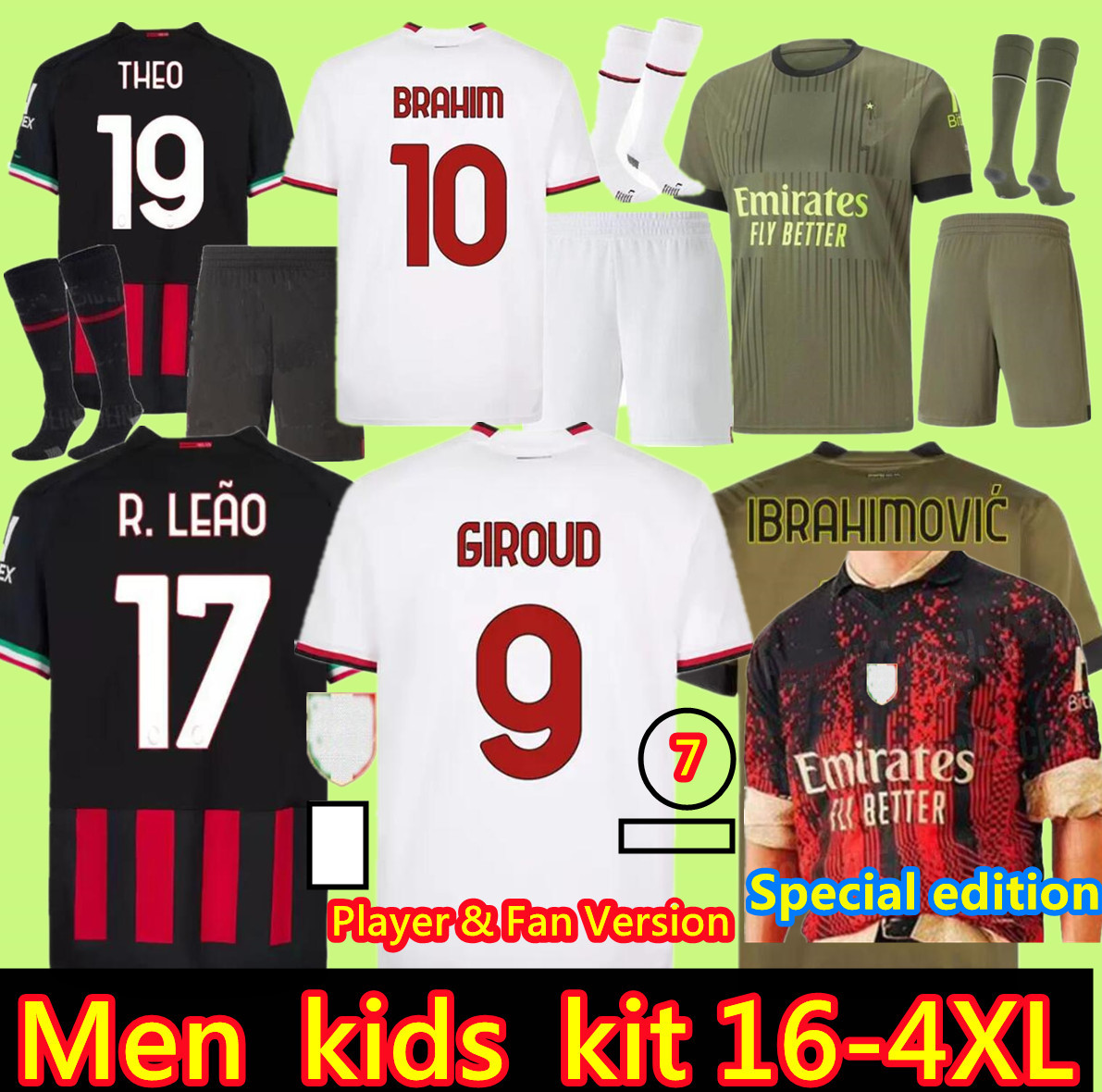 

AC 22 23 champions ac miLans Soccer jerseys 2022 2023 TOMORI GIROUD IBRAHIMOVIC third home 2022 TONALI PLAYER VERSION special theo brahim kids Special edition, Orange