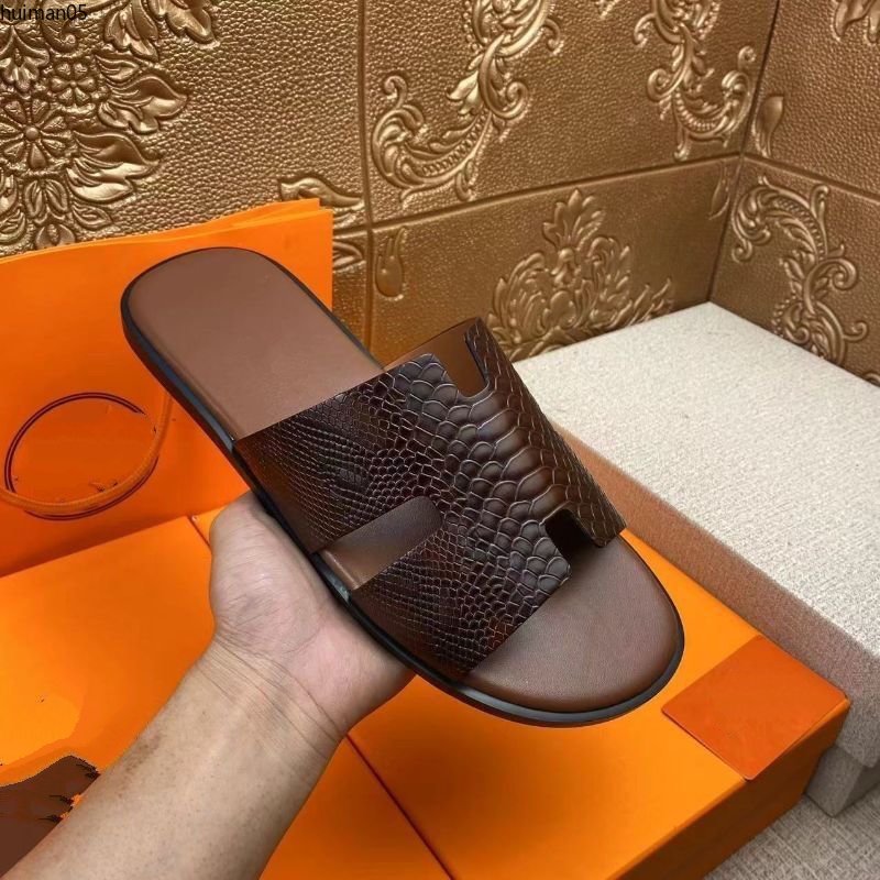 

Fashion Paris Luxe Designer Men's Slipper Oran Heritage Calfskin Sandals Izmir flip flop Men Large hm05566