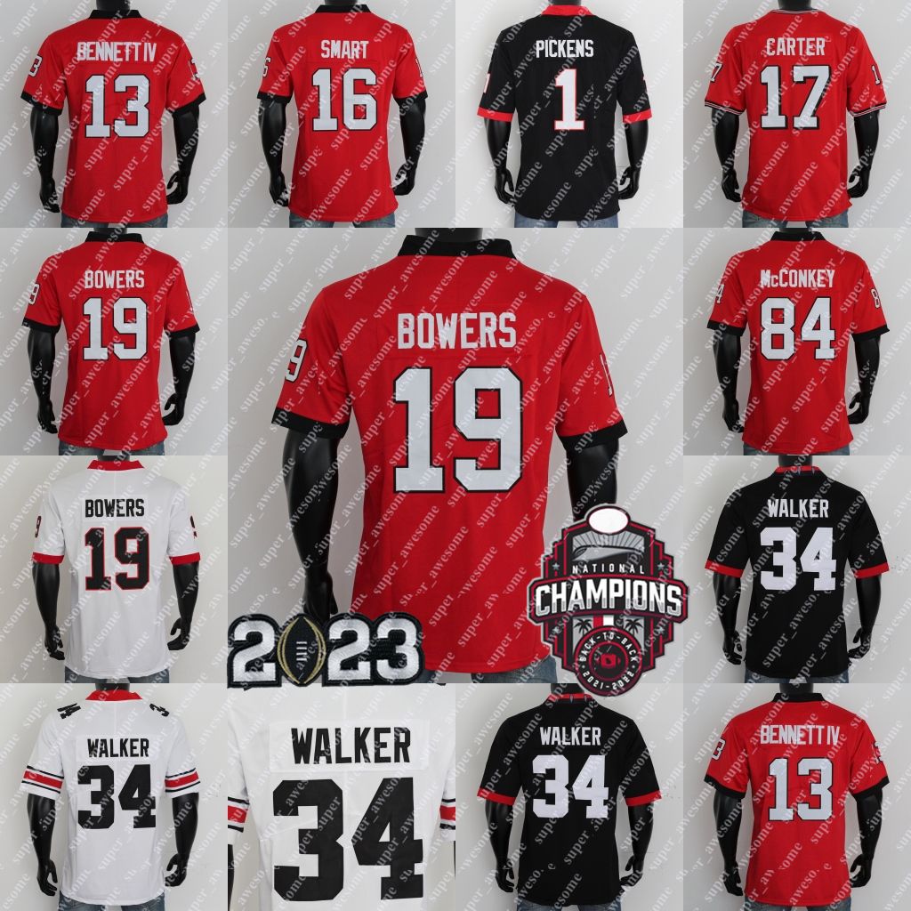 

Football Jerseys 2023 Championship Stetson Bennett IV Jersey Brock Bowers Ladd McConkey Malaki Starks Kelee Ringo Kendall Milton Jalen Carter Herschel Walker, Red-2023+back to back champions patch