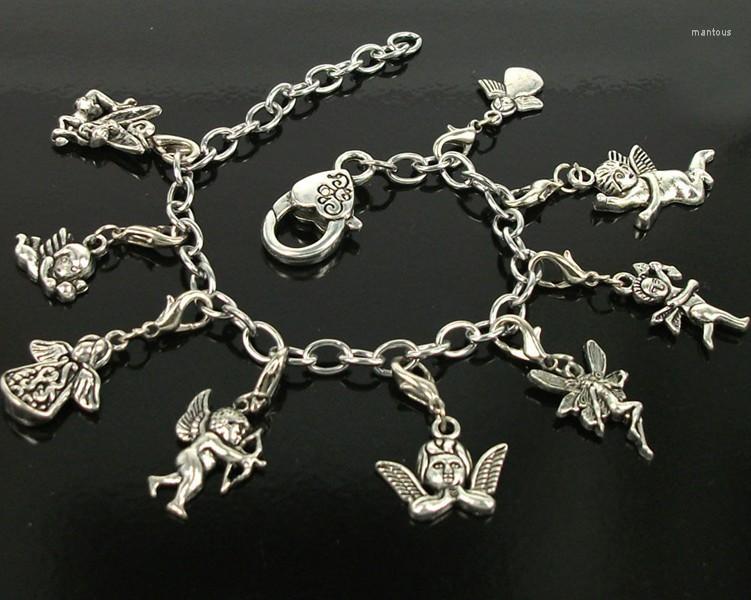 

Link Bracelets Vintage Silver Stainless Steel Chain Mix Angel Wing Skull Clasp Charms Bracelet Bangle For Women Accessories Mixed StyleZ1785