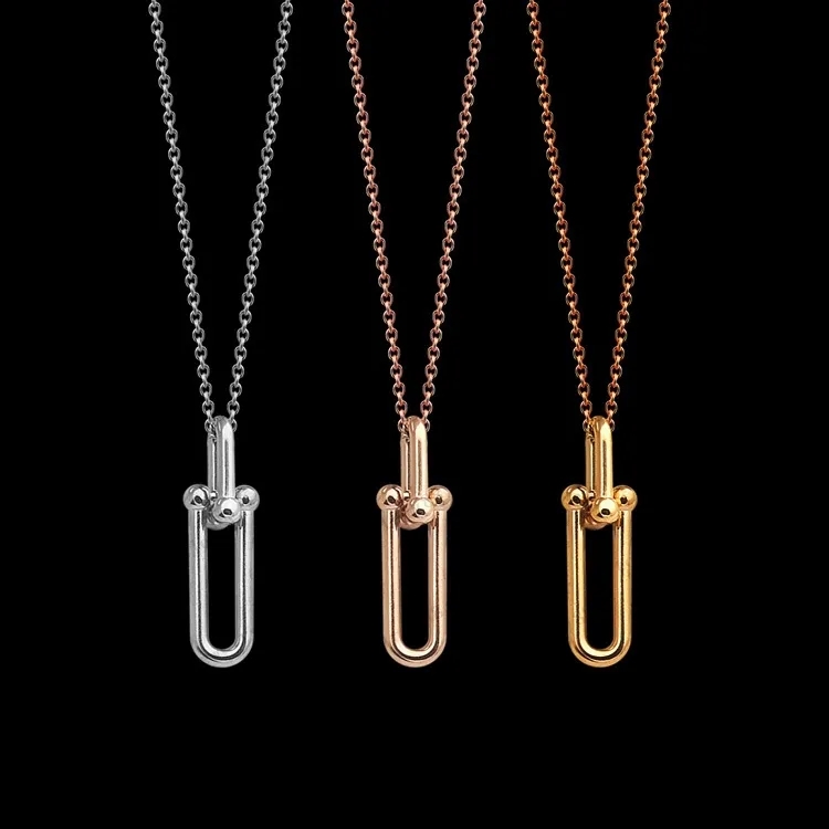 

Designer Two-Section U-Dangle Necklace Luxury Brand U-Button Earrings Women's Geometric Dangle Earrings Valentine's Day Gift Wedding Party Jewelry
