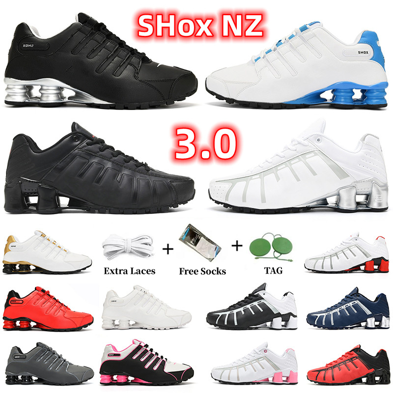 

Designer Mens running shoes SHOX NZ 3.0 triple white Silver Red Platinum men women trainers sports outdoor sneakers runners jogging walking shoe