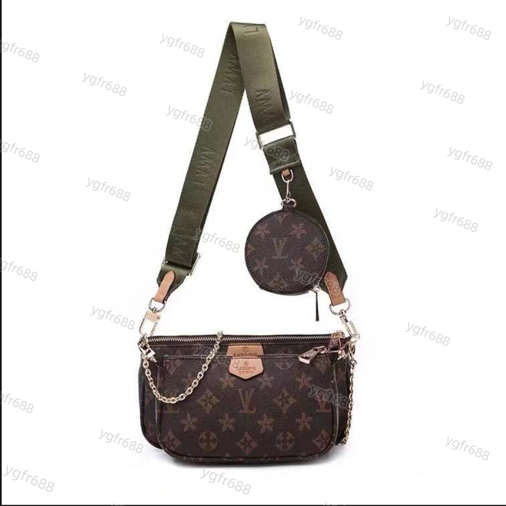 

2023 Designer Shoulder Bags 3pcs Set Messenger Bag Mens Women Leather Handbags Top Quality Fashion Purse Waist Bags, Red + old flower