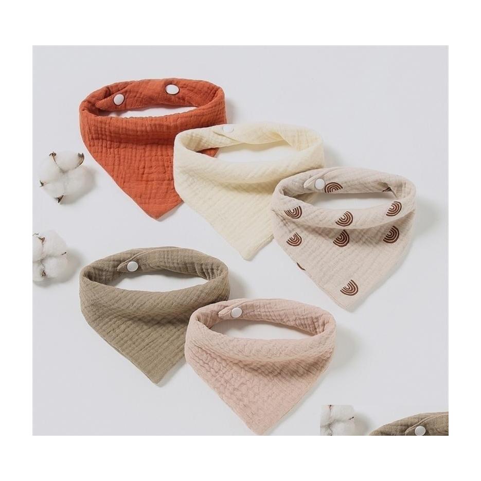 

Bibs Burp Cloths 56Pcs Baby Cotton Accessories Born Solid Color Snap Button Soft Triangle Towel Feeding Drool 220519 Drop Delivery Dhugc
