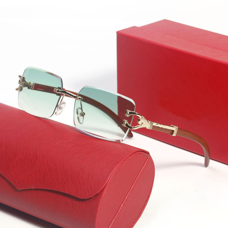 

Rectangle Sunglasses Designer Mens Frameless Panther Buffalo Horn Business Eyewear Women Eyeglasses Silver Gold Metal Sport Carti Glasses with Box Case Lunettes
