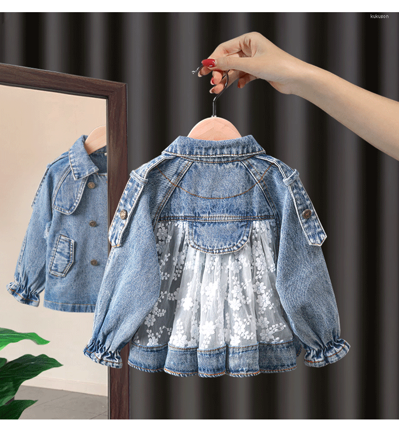 

Jackets Spring Children's Denim Girl Jean Embroidery Girls Kids Clothing Baby Lace Coat Casual Outerwear Windbreaker, Blue2