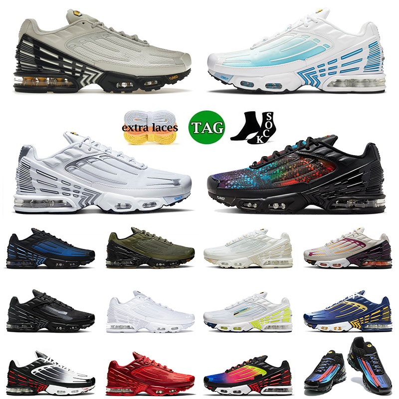 

3 Tn Plus III Tuned Running Shoes Bone Black Laser Blue for Mens Women Silver Blue Halloween Tns Olive Rainbow Tn3 Outdoor Sports Sneakers, B30 multi white 39-46