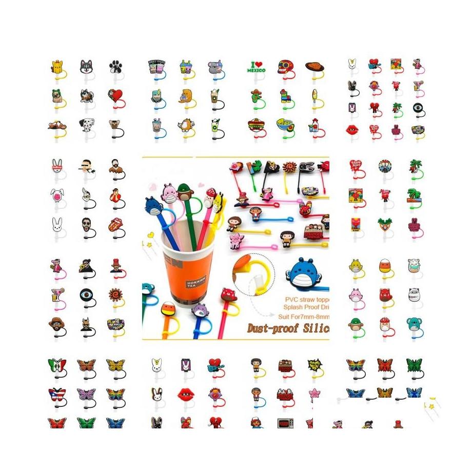 

Drinking Straws 9Pcs/Set St Toppers Er Molds Bad Bunny Stranger Things Charms Reusable Splash Proof Dust Plug Decorative 8M Homefavor Dhvyd