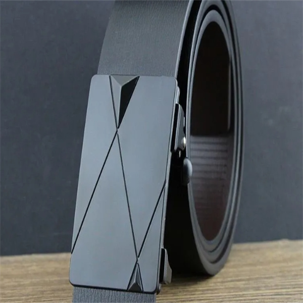 

Fashion new tide men's plaid belt smooth inner buckle men's everything real leather buckle belt youth belt3A, Black