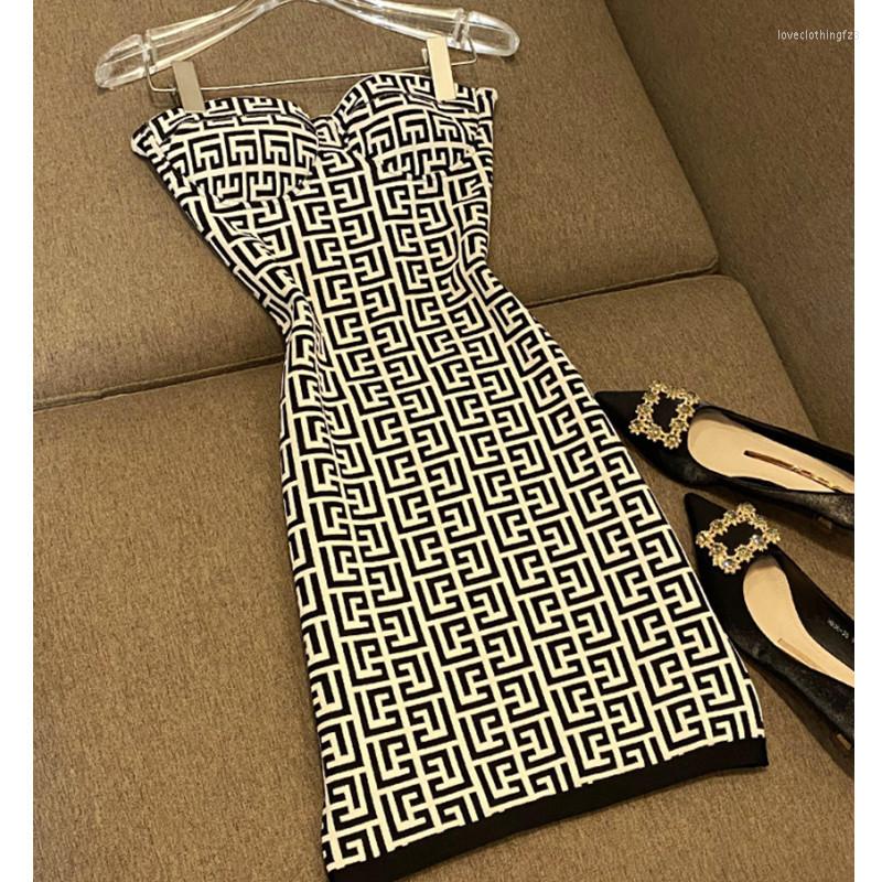 

Casual Dresses Summer Sexy Wrap Chest Bandage Dress Rayon Jacquard Weave Fashion Bodycon Sleeveless Vintage Club Celebrity Party, Black