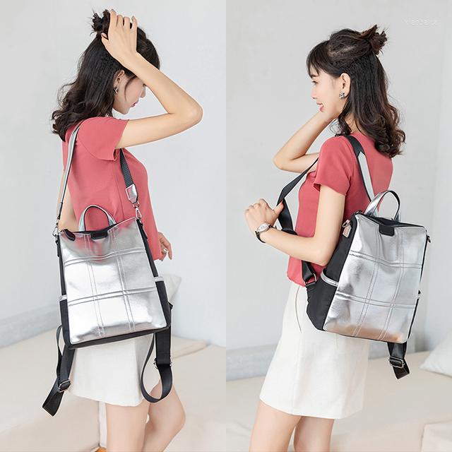 

School Bags Ladies Backpack Large Capacity Multifunction Waterproof Shoulder Bag For Female Rucksack Travel Women Schoolbag, Silver