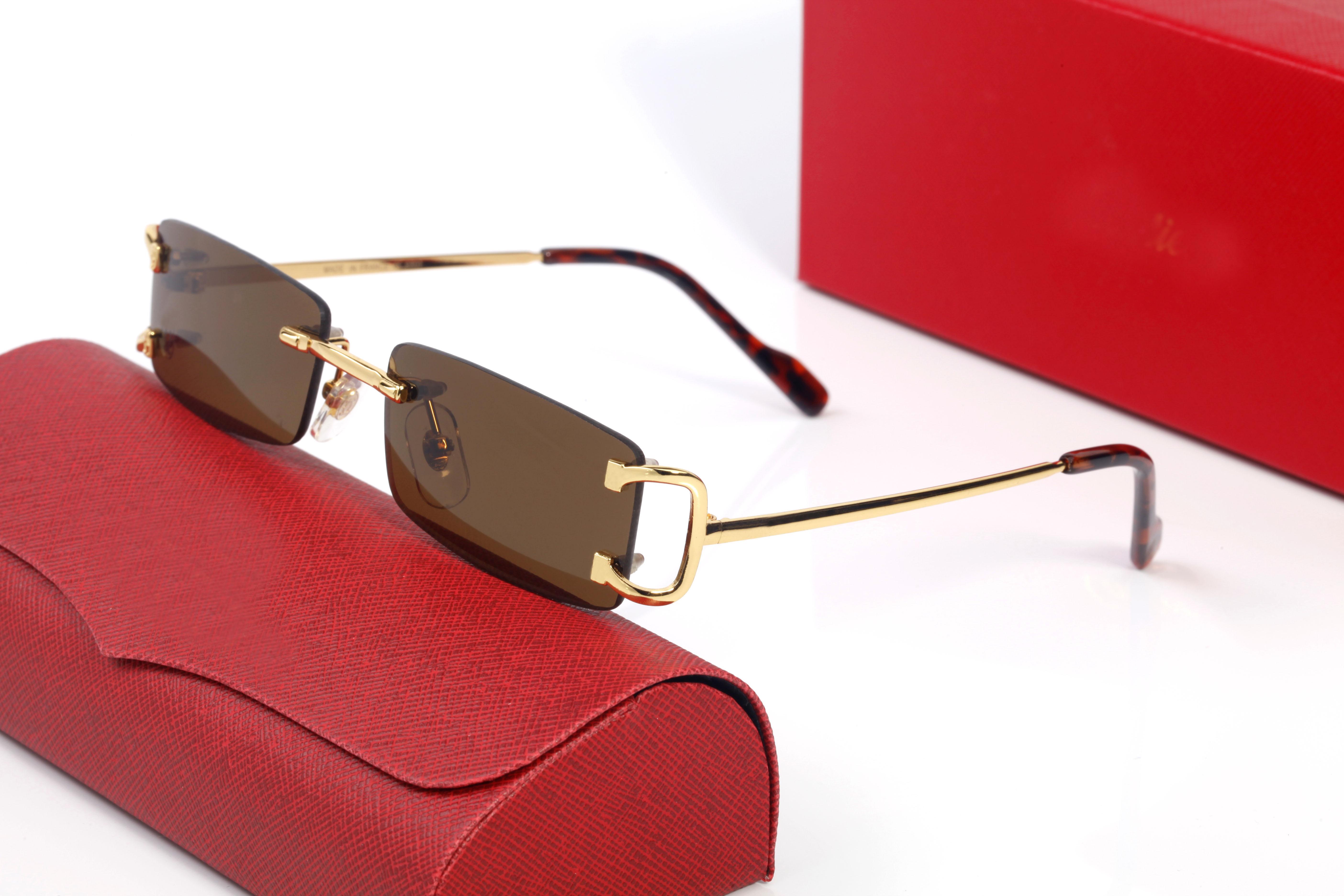 Hommes De Luxe Temples Lunettes De Soleil De Créateur De Mode Pour Femmes Or Métal Sans Cadre Lunettes De Soleil Lunettes De Protection Cadre Sim