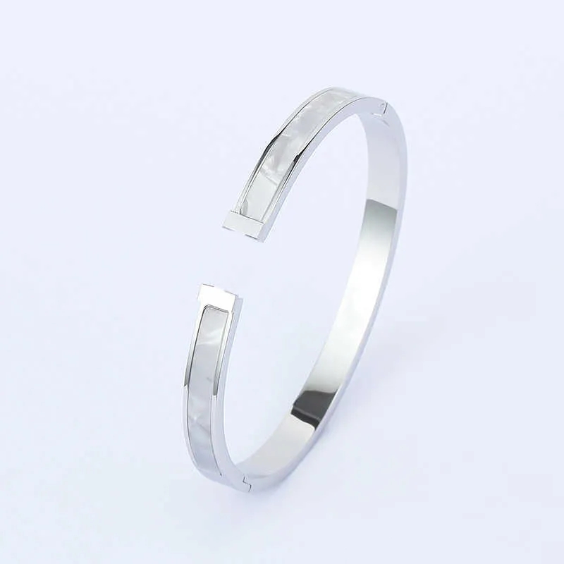 

NEW Simple H White Shellfish Board Bangle Bracelet Titanium Steel Bangles for Women Girls Jewellery Bracelets