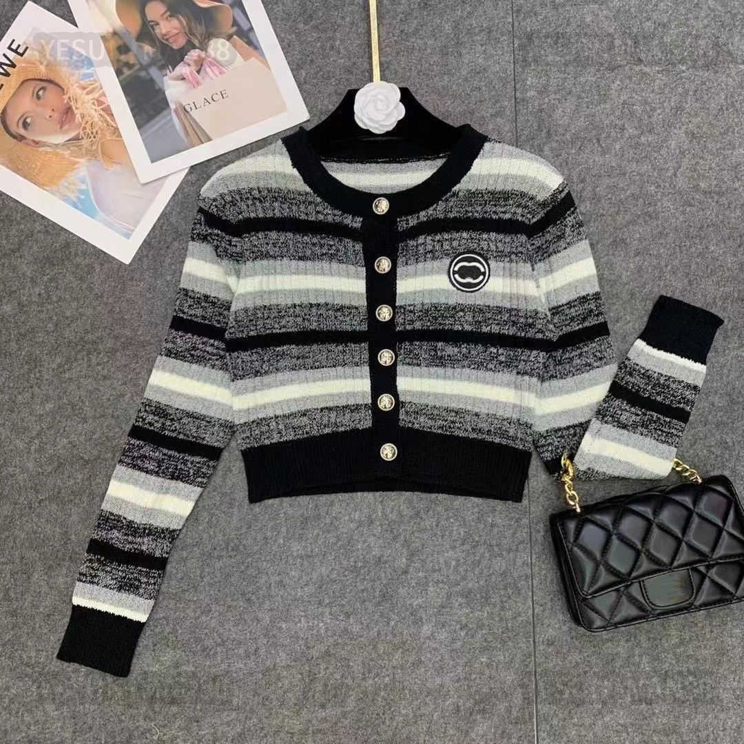 

Woman Sweater Designer Luxury channel Classic Coat Autumn And Winter Fashion Black Stripe Embroidery Loose Knitwear Shirts Cardigan Knitted