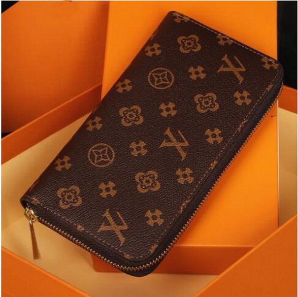 

Luxury Designer Long style Single Zipper ORGANIZER Men Women Leather Wallet Lady purse card holder 6017 With Box dust bagslouise Purse Crossbody viutone Bag, Brown flower