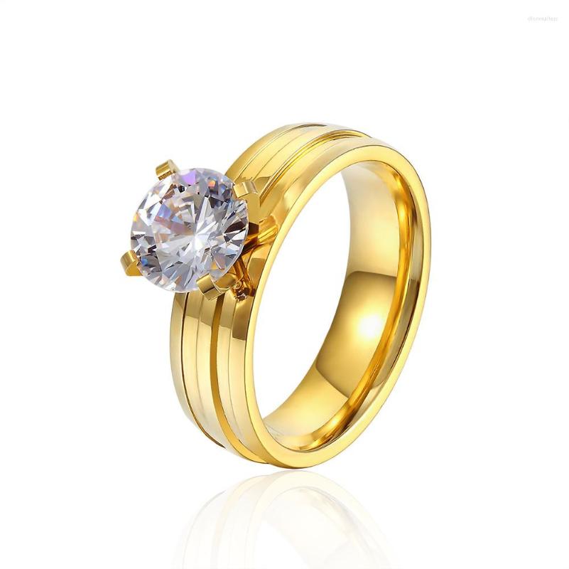 

Wedding Rings Fashion Stripes Stainless Steel Colour Gold Crystal Engagement Ring Married Women Jewelry Wholesale