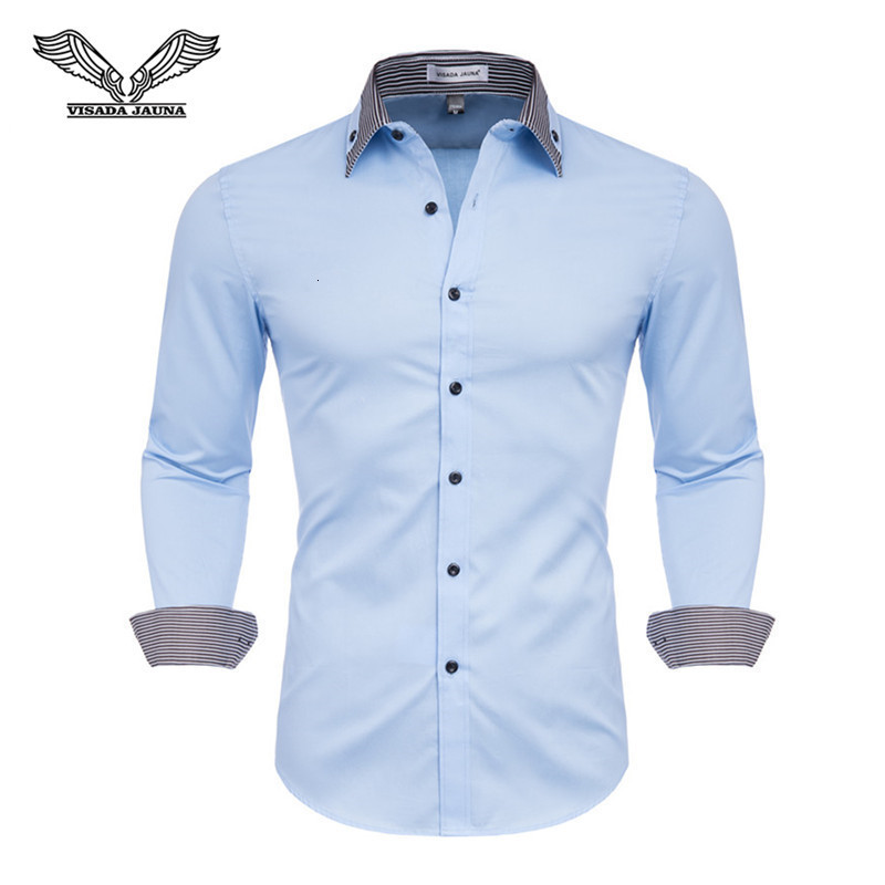 

Mens Casual Shirts VISADA JAUNA 100% Cotton Double Collar Features Shirts Men Casual Shirt Long Sleeve Casual Slim Fit Male Shirts N5133 230114, White 27