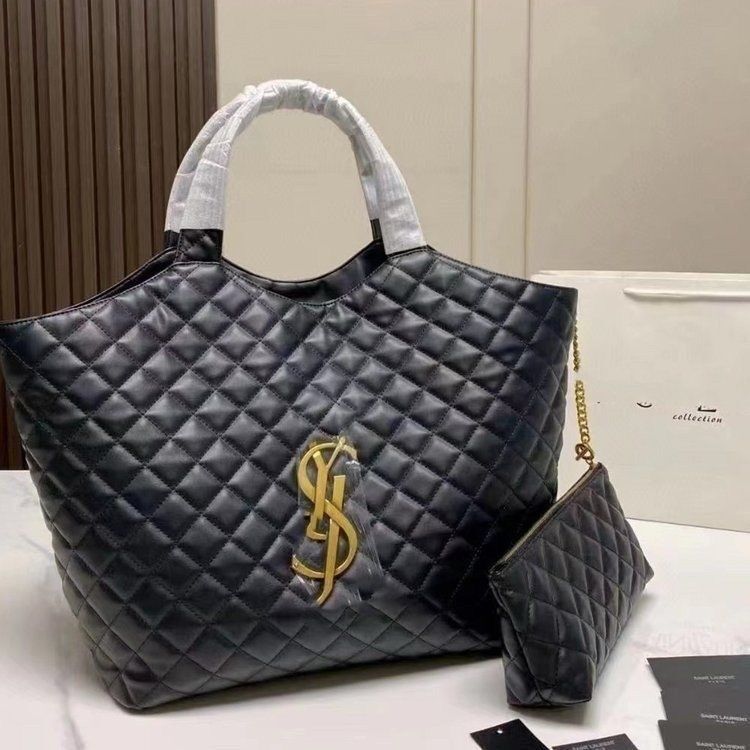 

Top Quality Totes icare maxi shopping in quilted lambskin real leather large capacity shoulder tote bag diamond with chain coin wallet summer saints, Black
