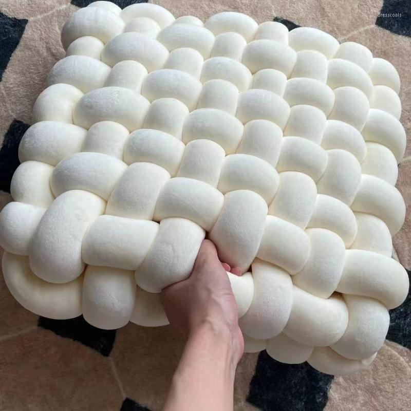 

Pillow Nordic Woven Plush Square Seat Back Knotted Stuffed Thick Floor Handmade Backrest Cute, 07