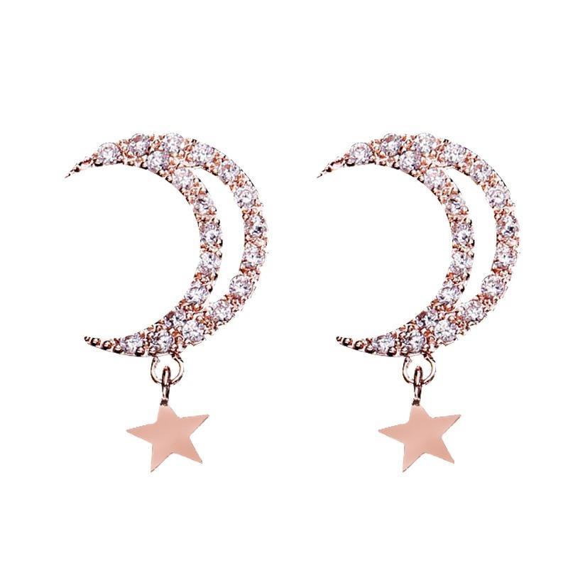 

Stud Earrings S925 Silver Moon Stars Hanging Korean Fashion Piercing Sweet Party Women Simple Accessories Wholesale