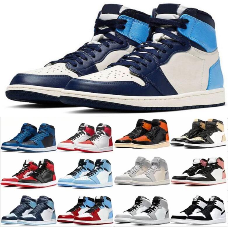 

Obsidian basksetball shoes Classic Jumpman 1s men women Bred Patent Bordeaux Brotherhood Dark Mocha Chicago Bubble Gum fragment Shadow trainers sport sneakers