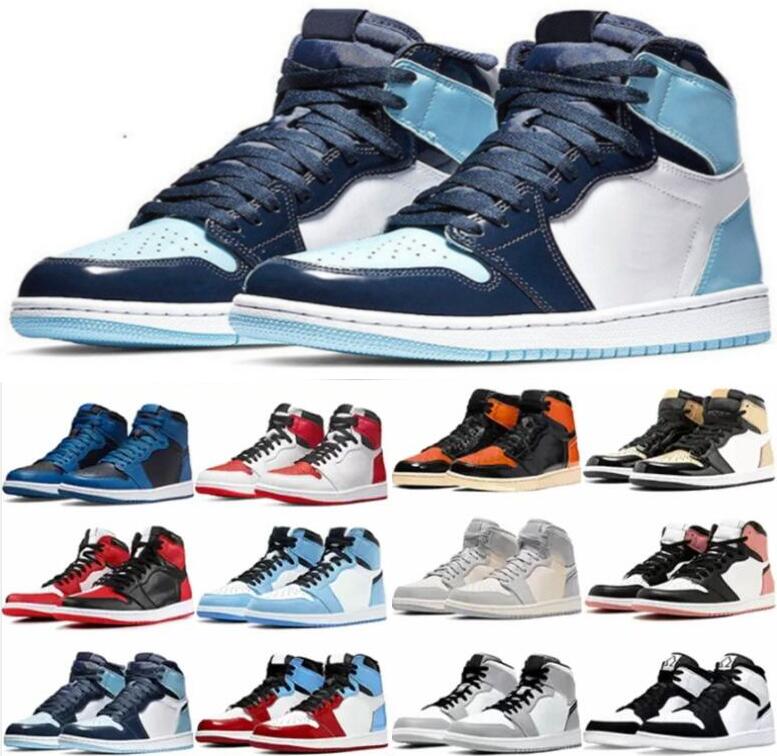 

Mens Basketball Shoes 1 High Og 1S Jumpman University Blue Patent Bred Heritage Brotherhood Gorge Green Dark Mocha Black White Pale Ivory Unc Retro Men Women Sneakers, 34