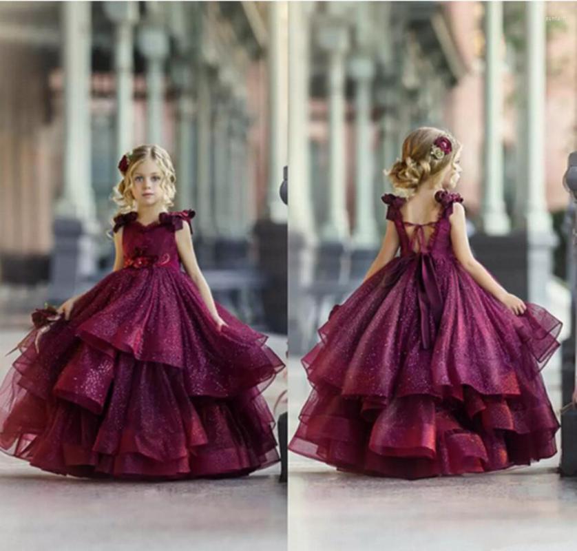 

Girl Dresses 2023 Burgundy Flower For Wedding Lace Beads 3D Floral Appliqued Little Girls Pageant Party Gowns Princess, Green
