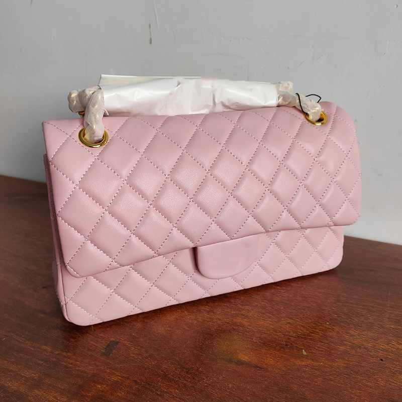 

CC Bags Luxury Brand Shoulder Bags Classic Double Flap Lambskin Pink Bags Gold Metal Matelasse Chain Crossbody ShoulderTurn Lock Purse M ult, Box