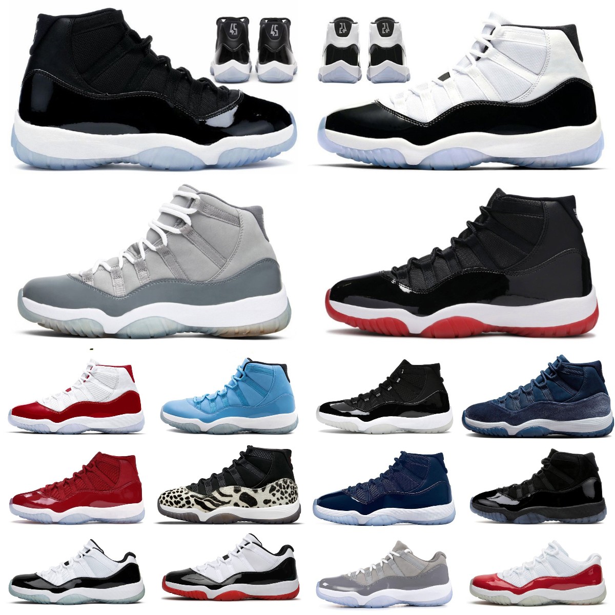 

11S 11 Mens Basketball Shoes Low Women Concord Cool Grey Cap Gown Red Legend Blue Space Jam Win Like 96 82 Unc Jubilee Bred Tint Sports Sneakers, C40 high white snakeskin 36-47