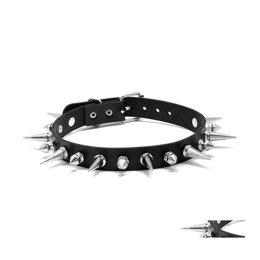 

Chokers Punk Rock Gothic Choker Women Men Pu Leather Sier Color Spike Rivet Stud Collar Necklace Statement Party Jewelry Drop Delive Ott6Q