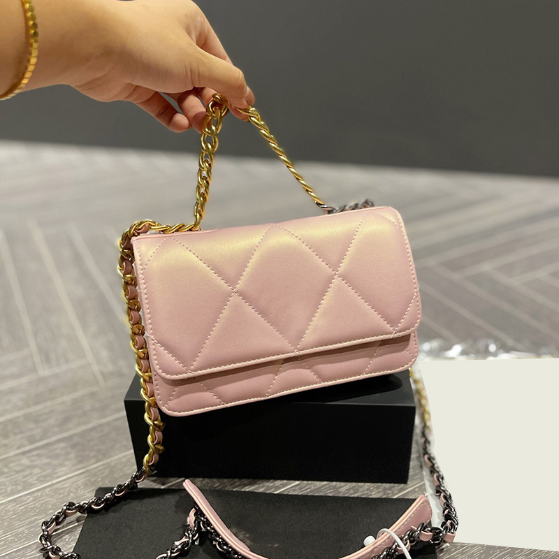 

Womens Iridescent Classic Mini Flap 19 Lambskin Bags Wallet Quilted Bracelet Chain Handle Totes Two-tone Crossbody Shoulder Pochette Card Holder Handbag 20X13CM, Box