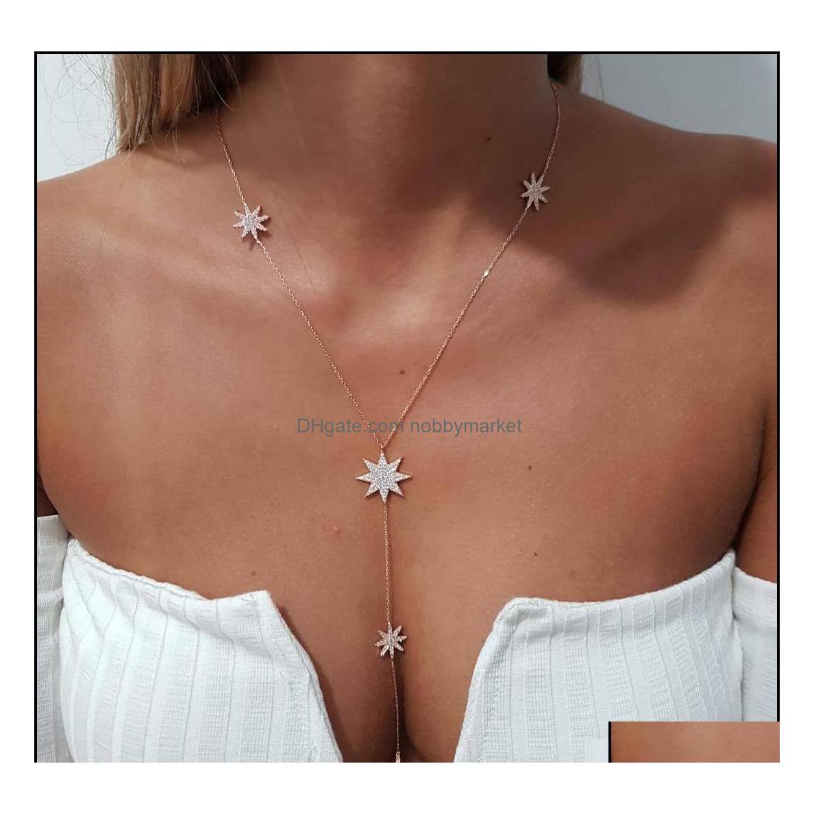 

Pendant Necklaces Pendants Jewelry Micro Pave Cz Sparking Star North Charm Long Women Chain Necklace Y Lariat Summer Sexy Fashion De Dhzjd