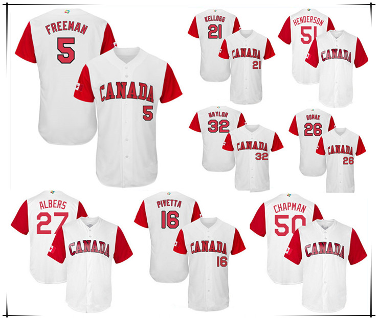 Chandails de la Classique mondiale de baseball du Canada 2017 pour hommes FREDDIE FREEMAN JOEY VOTTO Josh Naylor Scott Mathieson Shane Dawson Nic