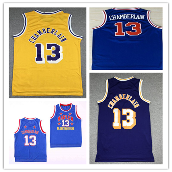 

Men Movie Harlem Globetrotters Wilt Chamberlain Retro Basketball Jerseys Team Blue Gold Purple Stitched Uniforms Size S-XXXL, Men blue-1
