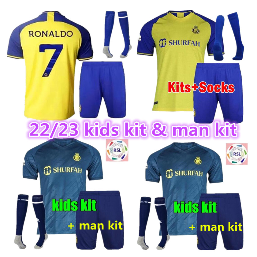 

22 23 Al Nassr FC soccer Jerseys Ronaldo Men Kids Kit adult uniform 2023 Home yellow CR7 boys Football shiirt T Al-Nassr away third fourth MARTINEZ GHAREEB Saudi Arabia