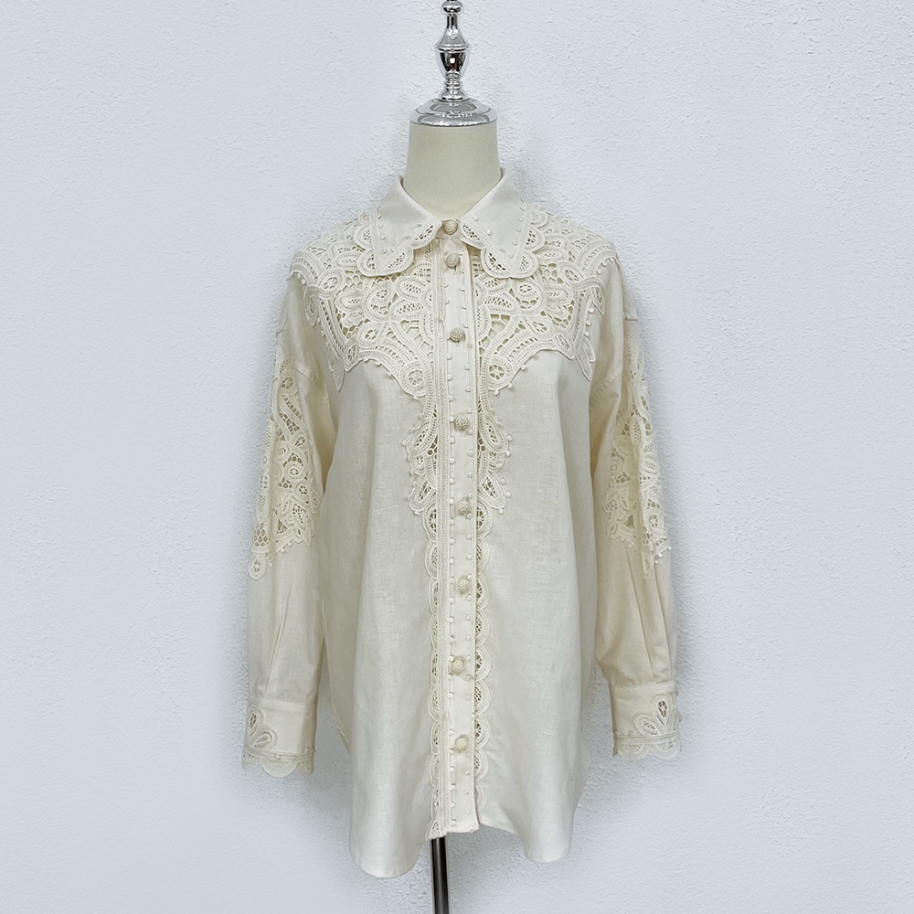 

Women Blouses Shirts 2023 Australian designers design spring and summer linen embroidered shirts, Multi