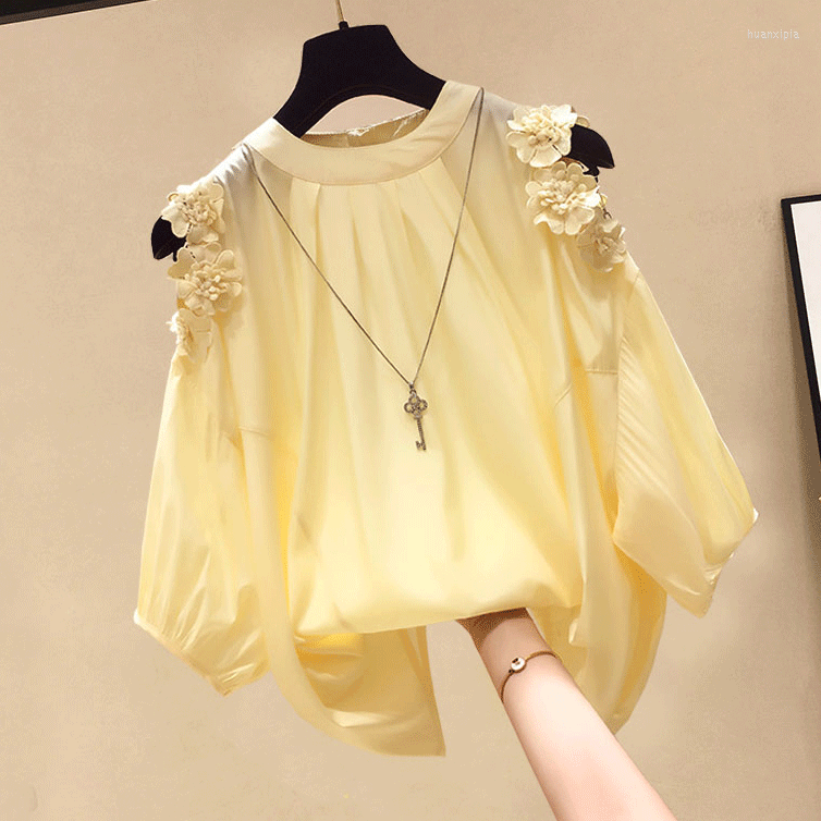 

Women' Blouses Womens Tops And Summer Women 2023 White Blouse Three Quarter Chiffon Shirt Off Shoulder Top Cute, No necklace