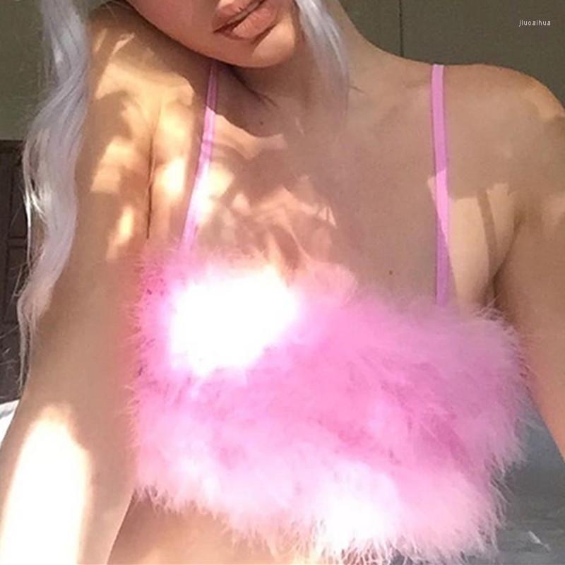 

Women' Tanks AVV Spring And Summer 2023 Fashion Women Sexy Spaghetti Strap Camisole Top Casual Solid Color Sleeveless Cute Plush Cropped, Black